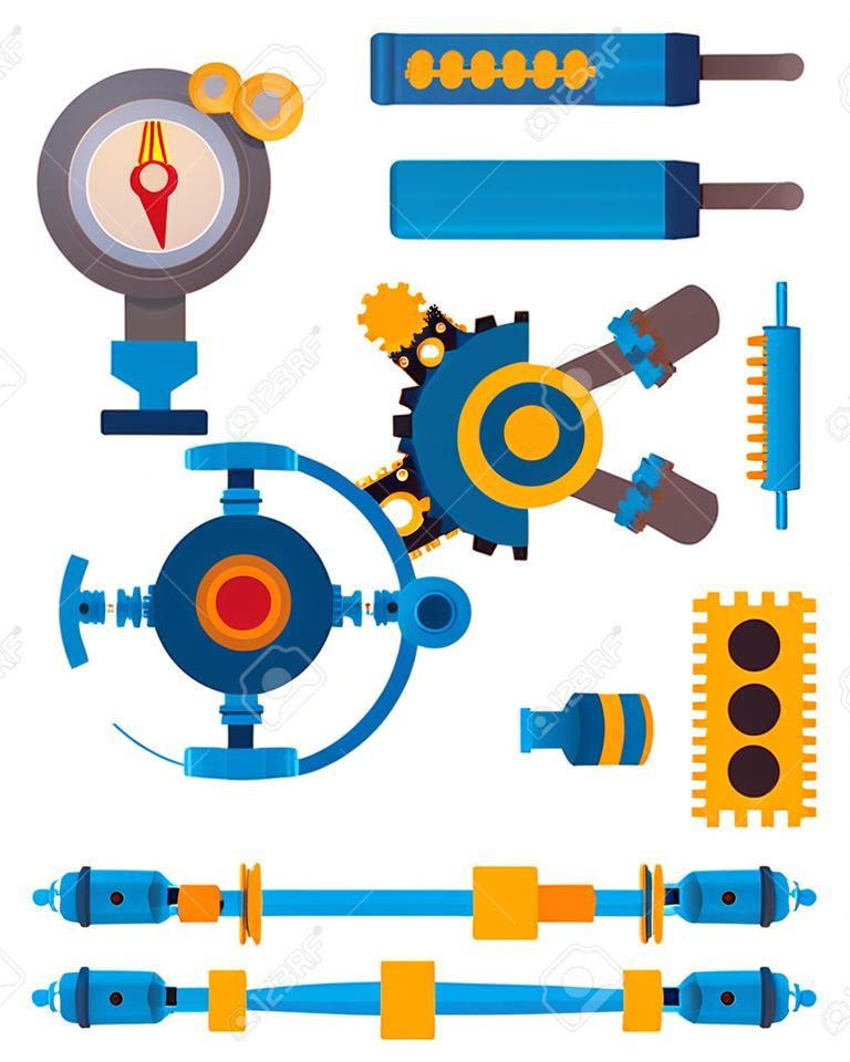 Machine parts different mechanism vector illustration.