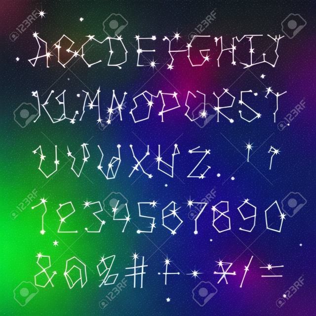 字體空間星座字母表字體星星幾何設計排版抽象字母符號矢量插圖。