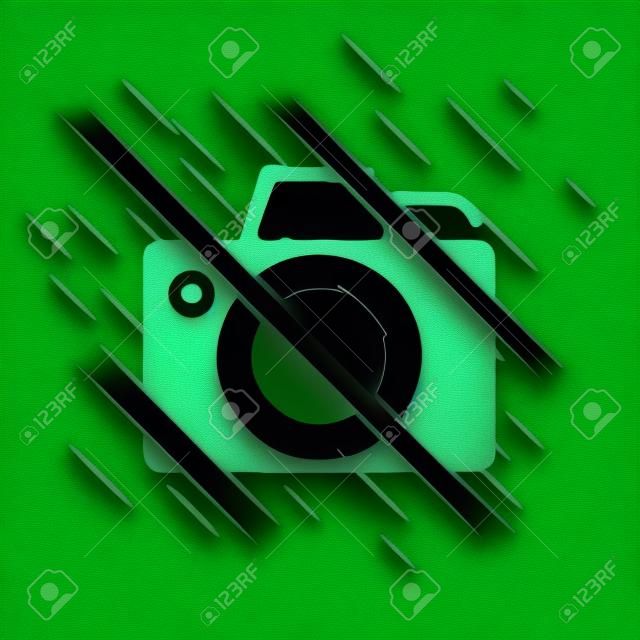 Czarna ikona aparatu fotograficznego odizolowana na zielonym tle. ikona aparatu fotograficznego. styl glitcha. wektor