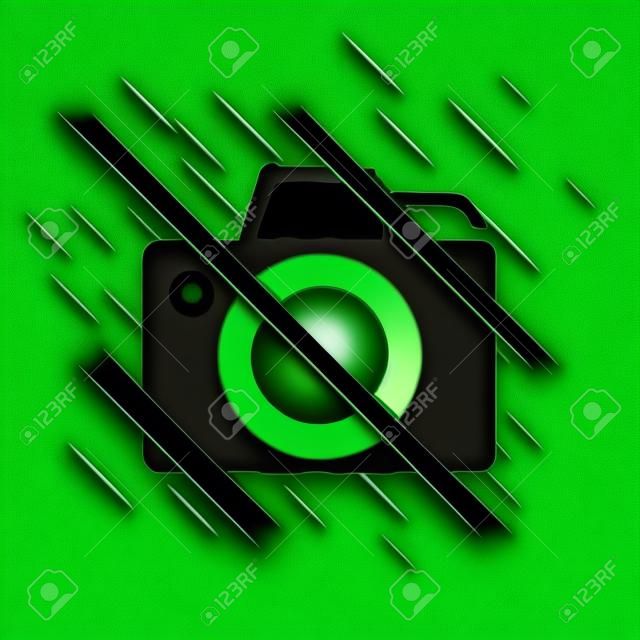 Czarna ikona aparatu fotograficznego odizolowana na zielonym tle. ikona aparatu fotograficznego. styl glitcha. wektor