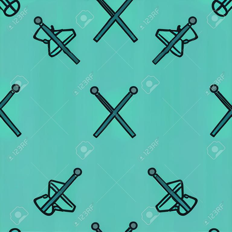 Black line Golf flag icon isolated seamless pattern on green background. Golf equipment or accessory. Vector