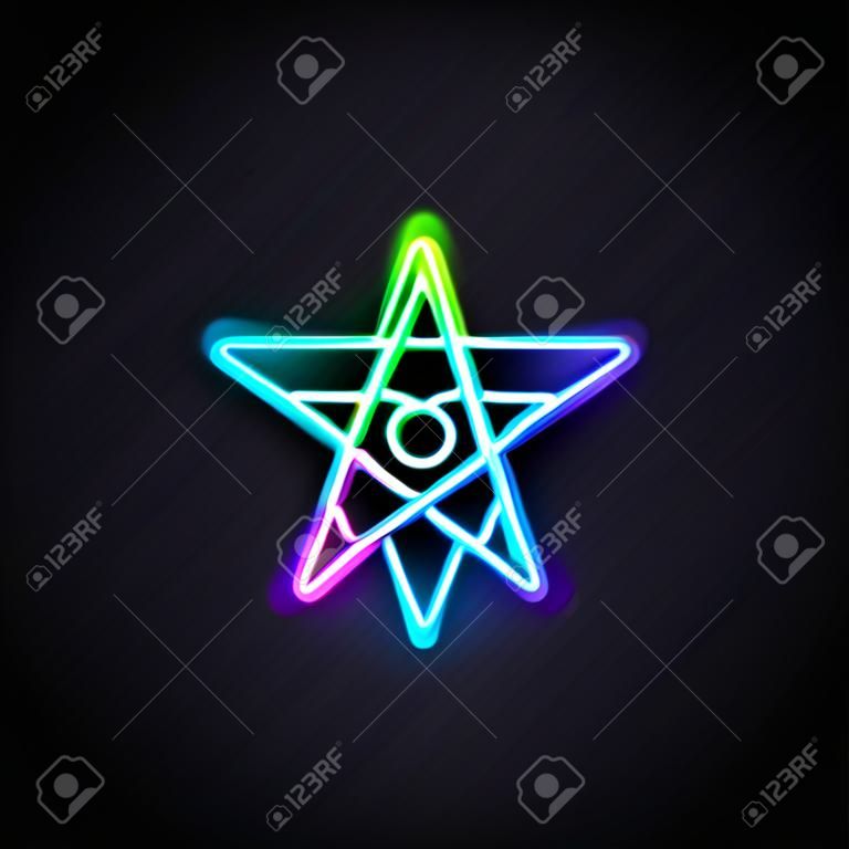 Icône de pentagramme de ligne néon rougeoyante isolée sur fond noir. Symbole d'étoile occulte magique. Vecteur