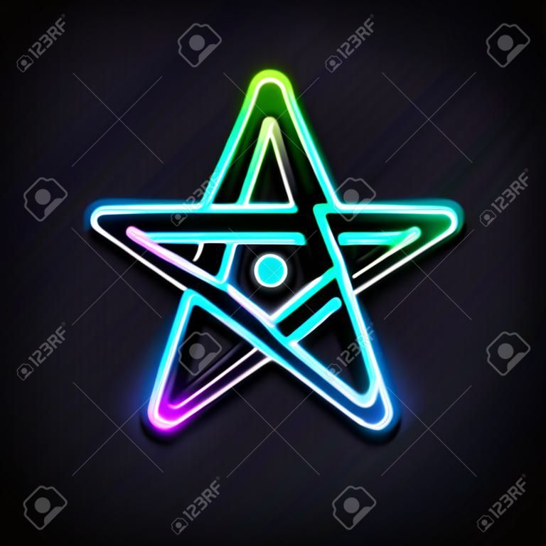 Icône de pentagramme de ligne néon rougeoyante isolée sur fond noir. Symbole d'étoile occulte magique. Vecteur