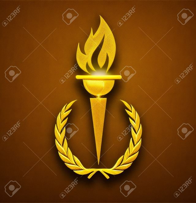 Flaming torch in laurel wreath for sports design