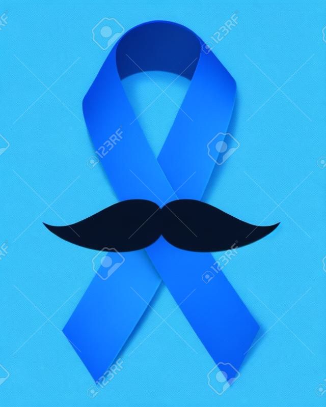 Prostate cancer man health blue ribbon with moustache isolated on white november vector poster