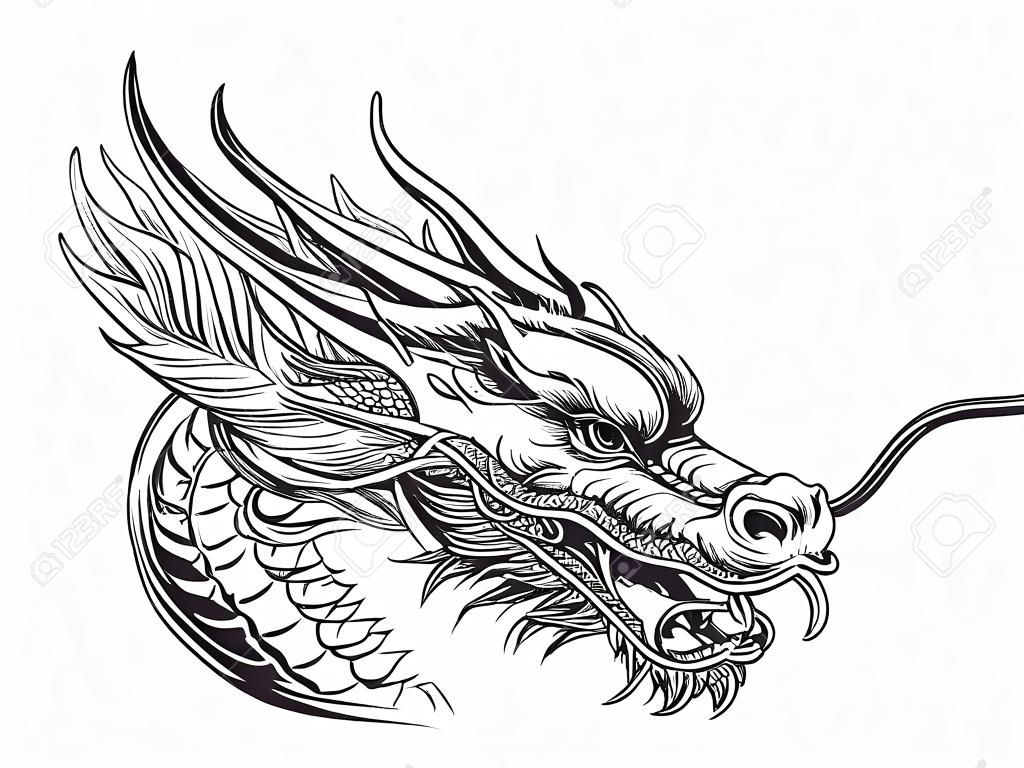 Kézzel rajzolt chineese dragon elszigetelt fehér háttérrel. Vektor illusztráció