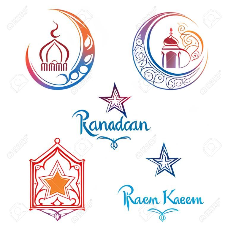 Ramadan Kareem logo design. Vector colorful arabic islamic banners