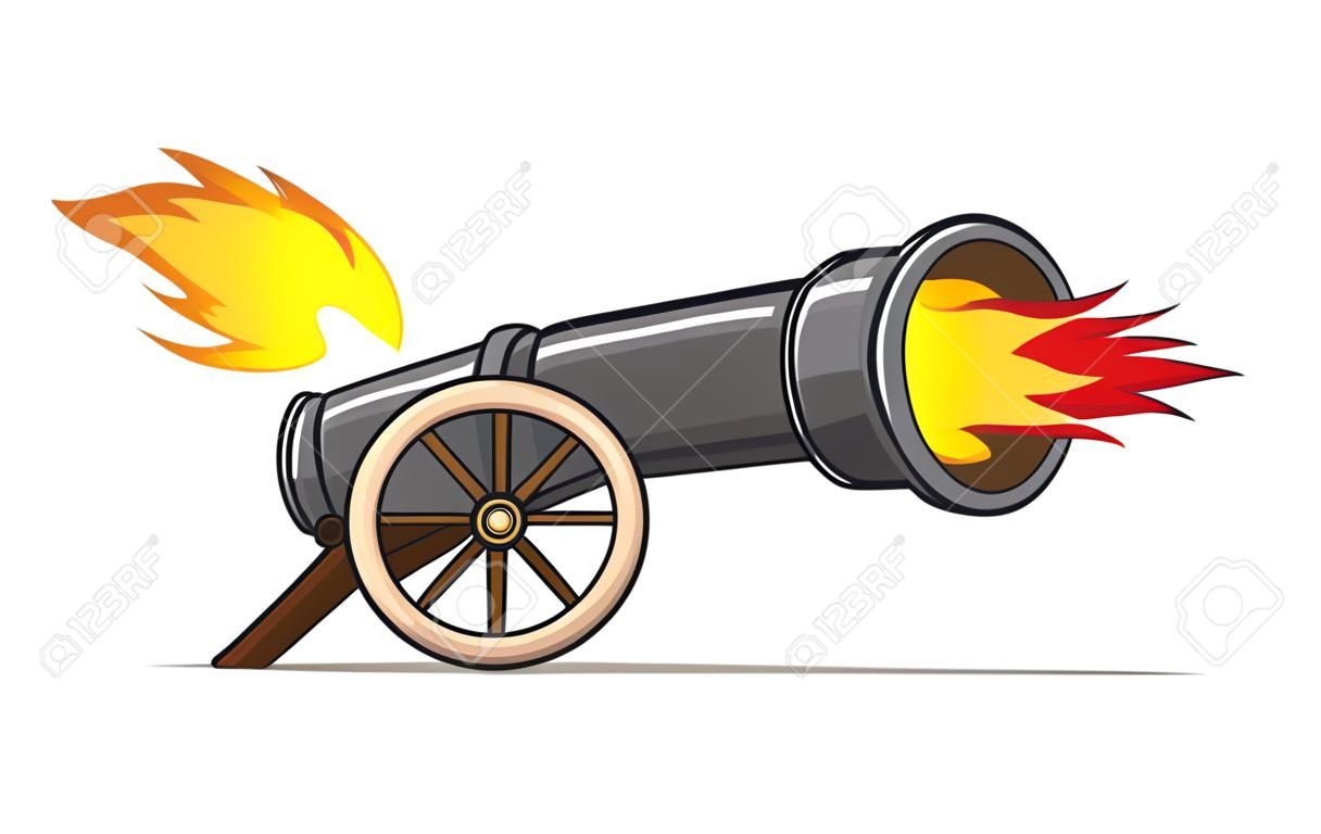 Stara armata strzelająca. strzelanie rocznika armaty kanonowej, wektor starożytnej eksplozji broni, antyczny wojskowy symbol wektor ilustracja na białym tle