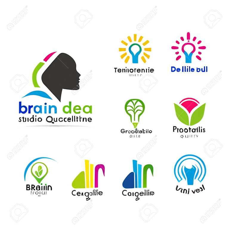 Beyin ve fikir logo şablonu koleksiyonu