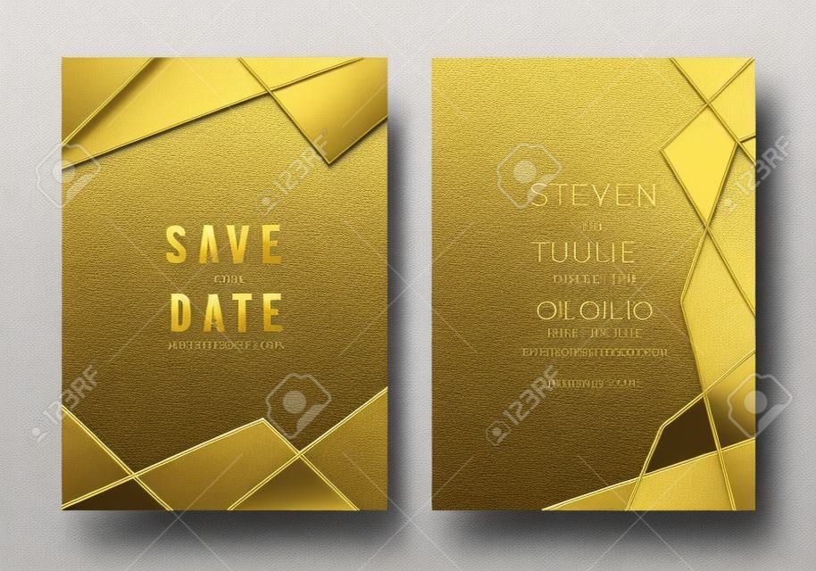 Luxury wedding invitation cards with gold line texture vector design template