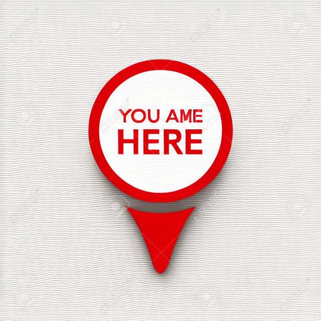 Red pointer with you are here on white background. White background. Vector illustration.