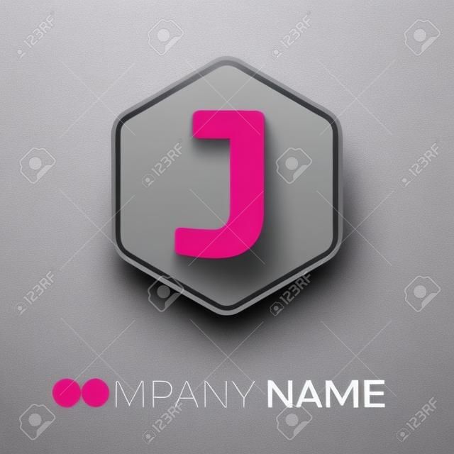 Symbol logo wektor litery J w kolorowe sześciokątne na szarym tle. Szablon wektor dla swojego projektu
