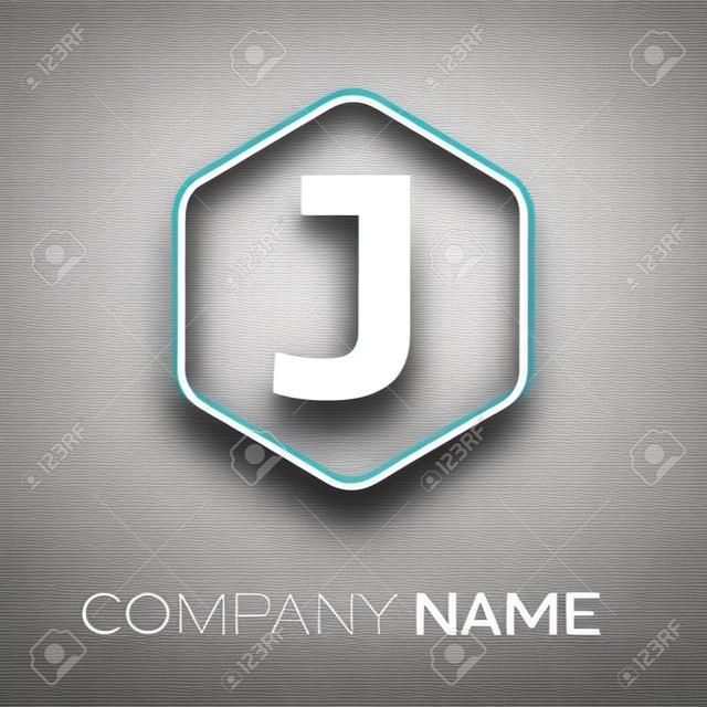 Simbolo di logo di vettore di lettera J nell'esagono colorato su sfondo grigio. Modello vettoriale per il vostro disegno