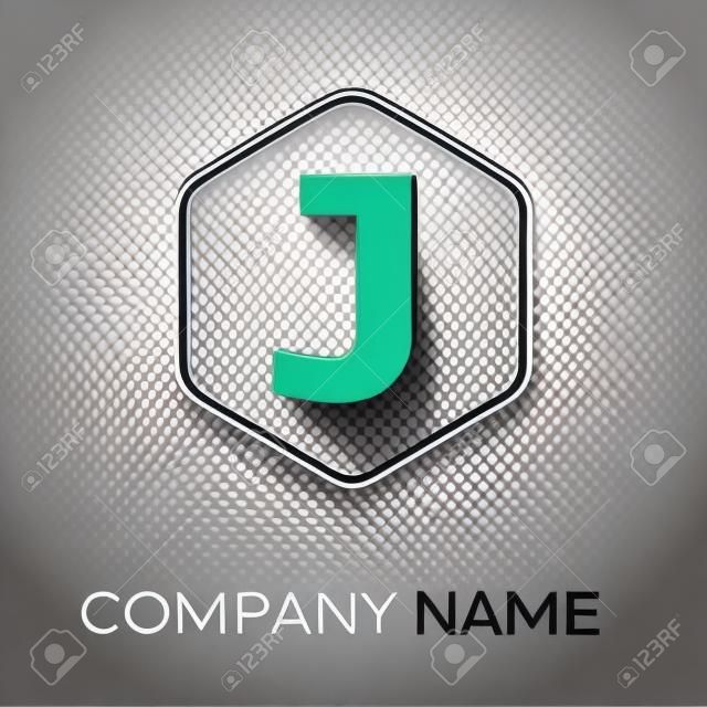 Simbolo di logo di vettore di lettera J nell'esagono colorato su sfondo grigio. Modello vettoriale per il vostro disegno