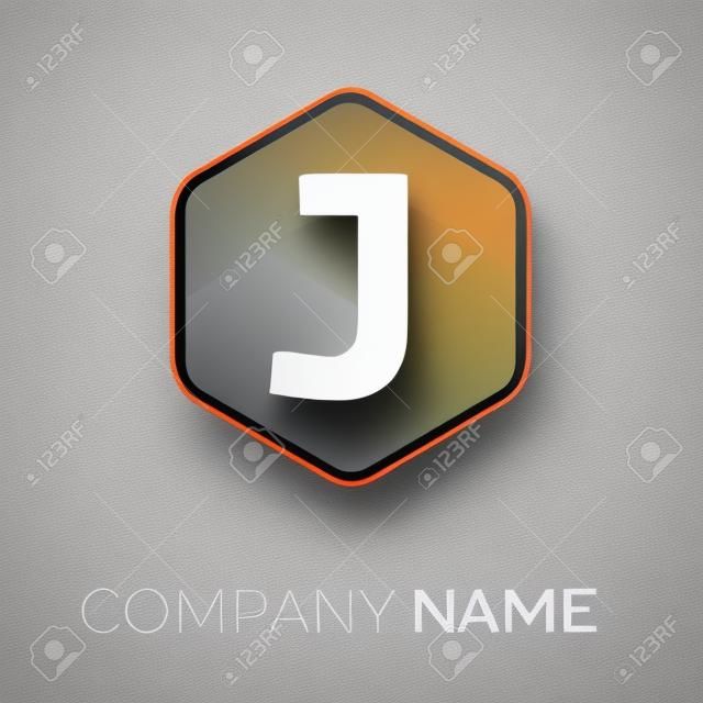 Buchstabe J Vektor-Logo-Symbol in der bunten sechseckigen auf grauem Hintergrund. Vector Vorlage für Ihr Design