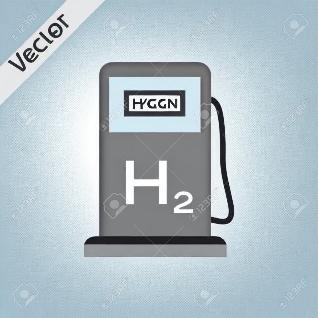 Icono de la estación de llenado de hidrógeno gris aislado sobre fondo blanco. Señal de la estación H2. Ilustración vectorial