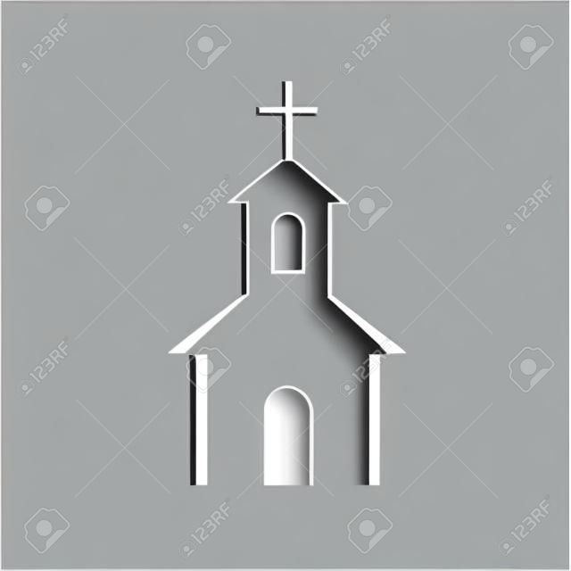 Paper cut Church building icon isolated on grey background. Christian Church. Religion of church. Paper art style. Vector Illustration