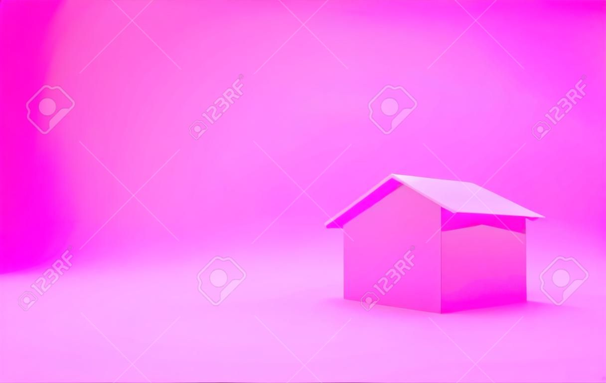 Pink Smart home with wifi icon isolated on pink background. Remote control. Minimalism concept. 3d illustration 3D render
