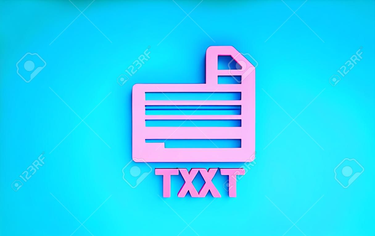 Documento de arquivo TXT rosa. Baixe o ícone do botão txt isolado no fundo azul. Símbolo de extensão de arquivo de texto. Conceito de minimalismo. 3d illustration 3D render