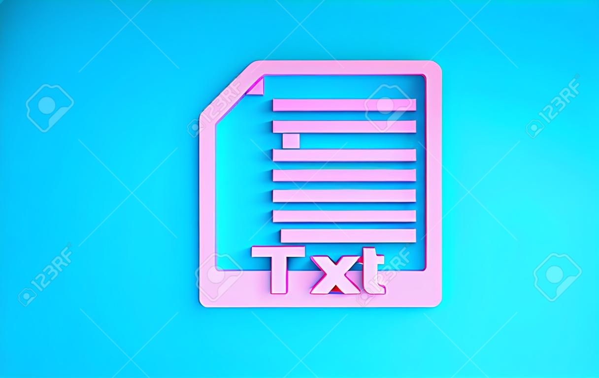 Pink TXT file document. Download txt button icon isolated on blue background. Text file extension symbol. Minimalism concept. 3d illustration 3D render