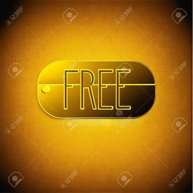 Gold Price tag with an inscription Free icon isolated on black background. Badge for price. Promo tag discount.  Vector Illustration