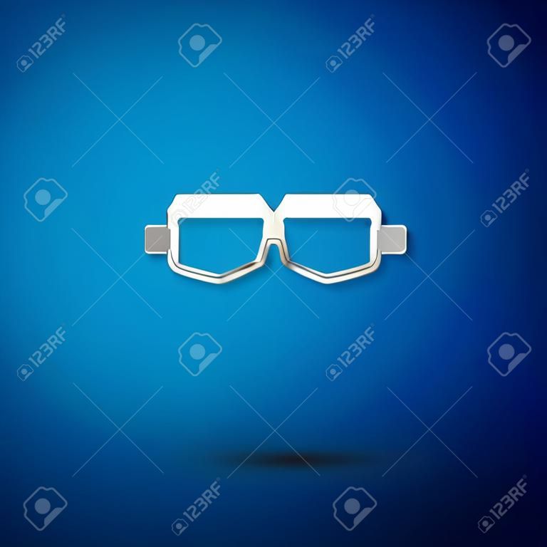 Icône de lunettes de sécurité argent isolée sur fond bleu. Illustration vectorielle.