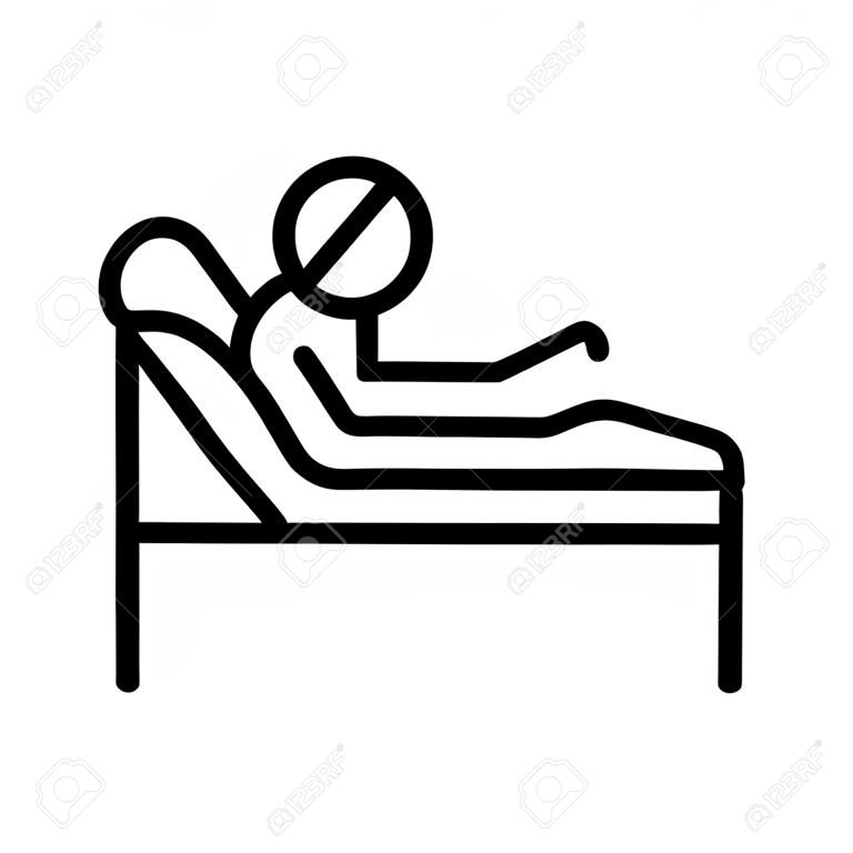 침대에 있는 남자는 아이콘 벡터입니다. 가는 선 기호입니다. 격리 된 등고선 기호 그림