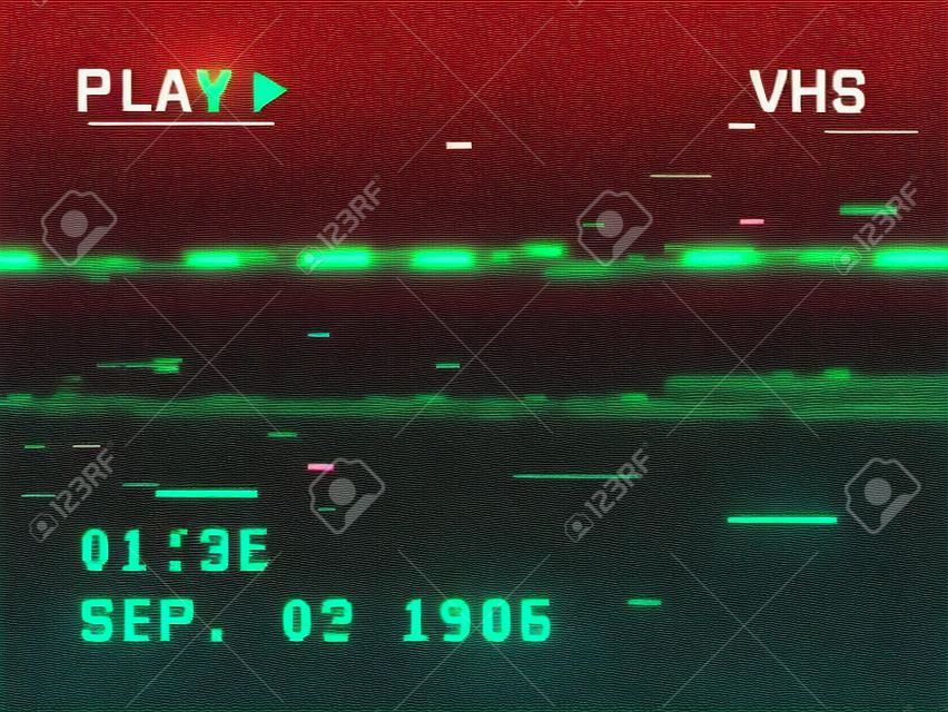 Glitch camera effect. Retro VHS background. Old video template. No signal. Tape rewind. Vector illustration
