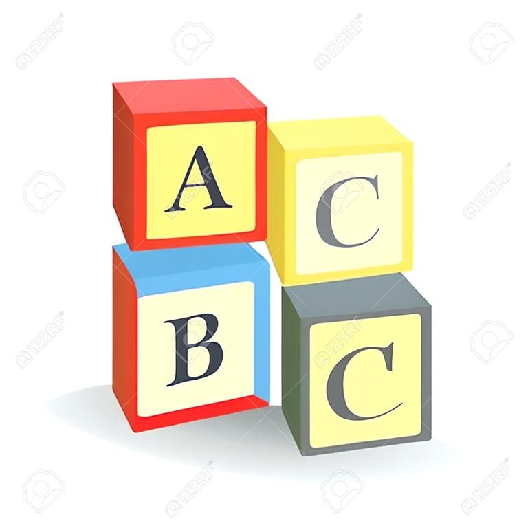 ABC ブロック。アルファベットのおもちゃキューブ。孤立した図。ベクトル。