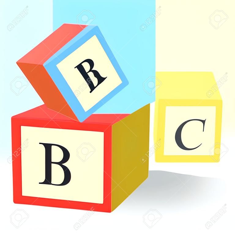 ABC ブロック。アルファベットのおもちゃキューブ。孤立した図。ベクトル。