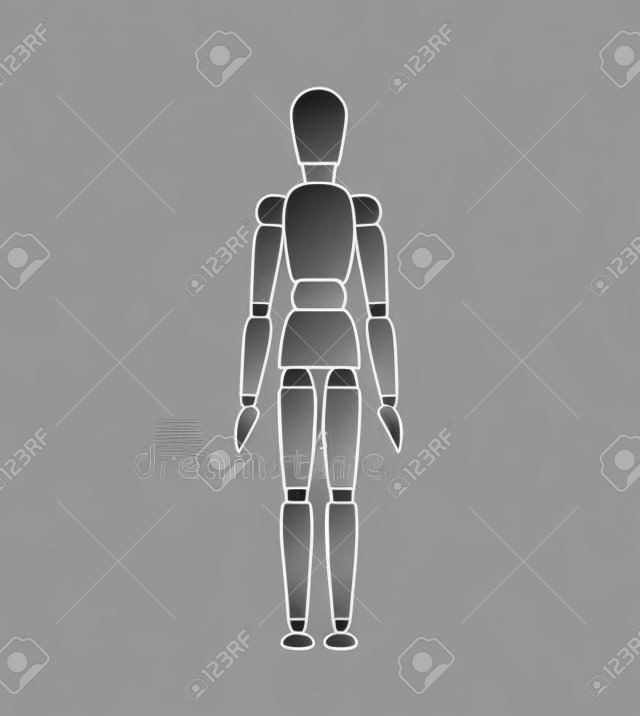 Wooden man model, manikin to draw human body anatomy pose. Mannequin control dummy figure vector simple illustration stock image