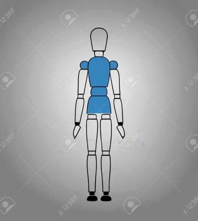 Wooden man model, manikin to draw human body anatomy pose. Mannequin control dummy figure vector simple illustration stock image