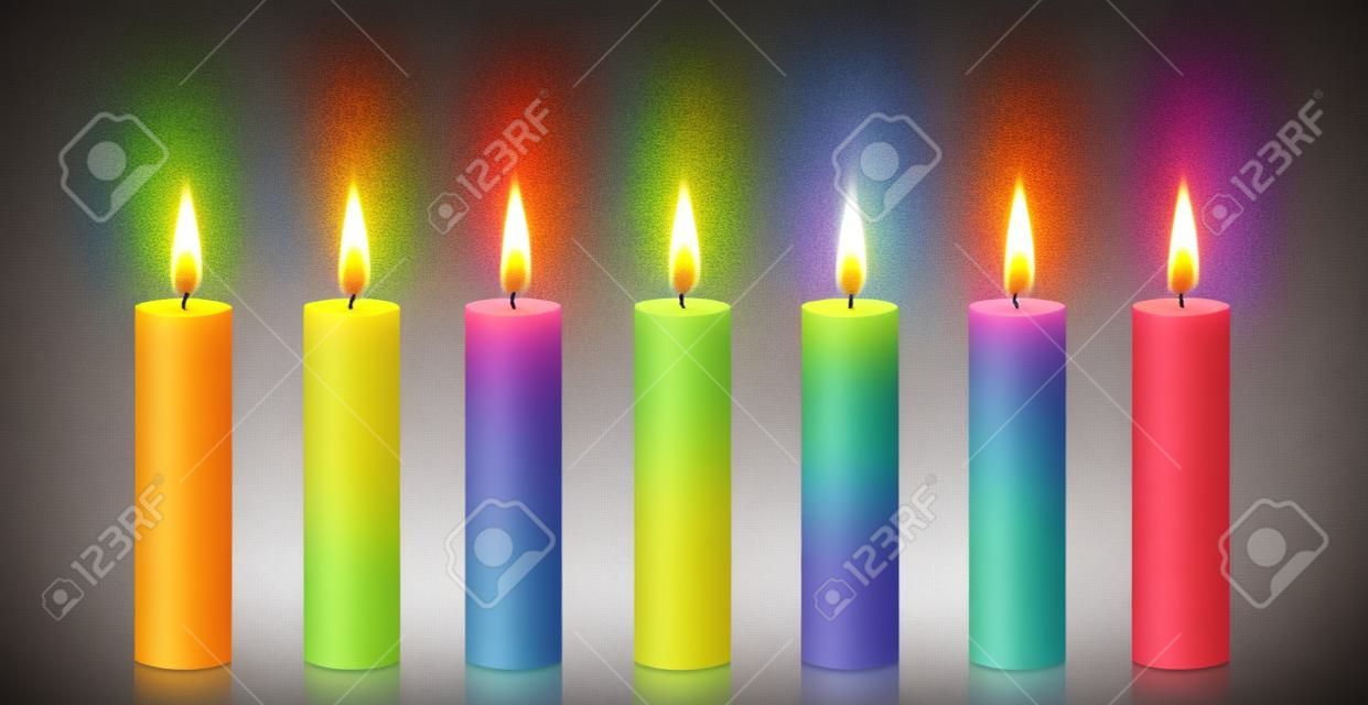 一套彩虹蜡烛矢量元素燃烧蜡烛彩虹