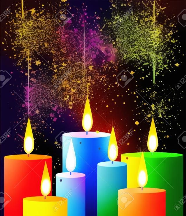 矢量图和彩虹蜡烛和火花。