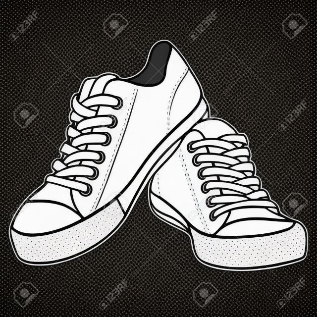 Контур черный и белый иллюстрации кроссовки. Векторный элемент для вашего творчества