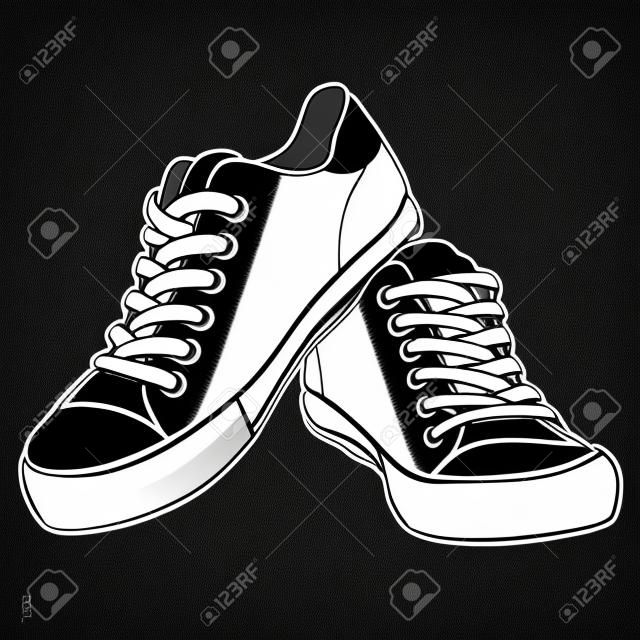 Contour black and white illustration of sneakers. Vector element for your creativity