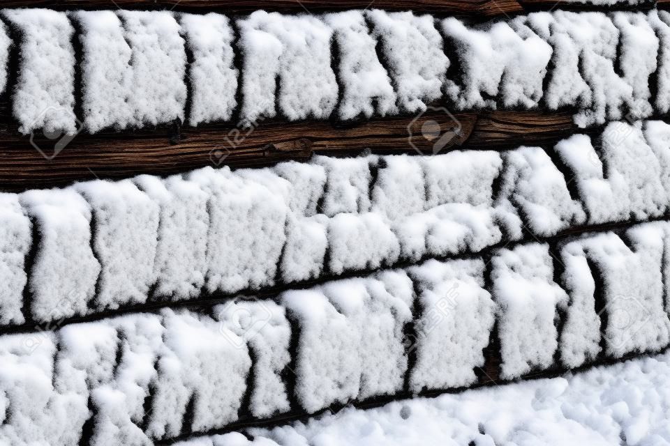 texture of charred wood in the winter in the snow