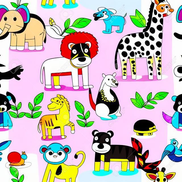 vector sin patrón con animales de la historieta - fondo del papel pintado para niños