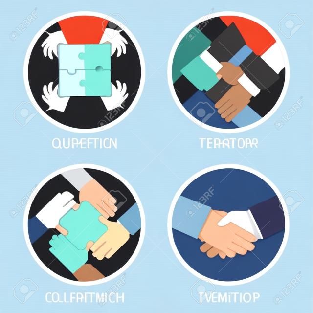 Vecteur travail d'équipe et le concept de la coopération dans le style plat - icônes de partenariat et de collaboration - des hommes d'affaires les mains