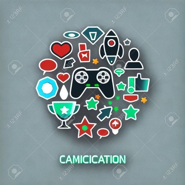 Vector gamification conceptos - iconos de la línea e insignias