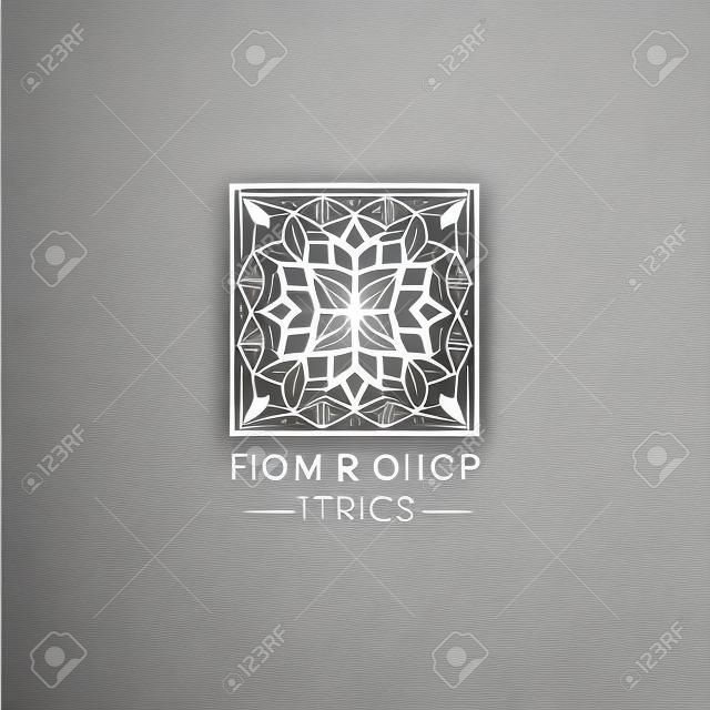 Vector plantilla de diseño del logotipo resumen en estilo de línea mono de moda - emblema de cosméticos orgánicos, estudios floristería, tiendas de flores - hecha en papel de gloden sobre fondo oscuro