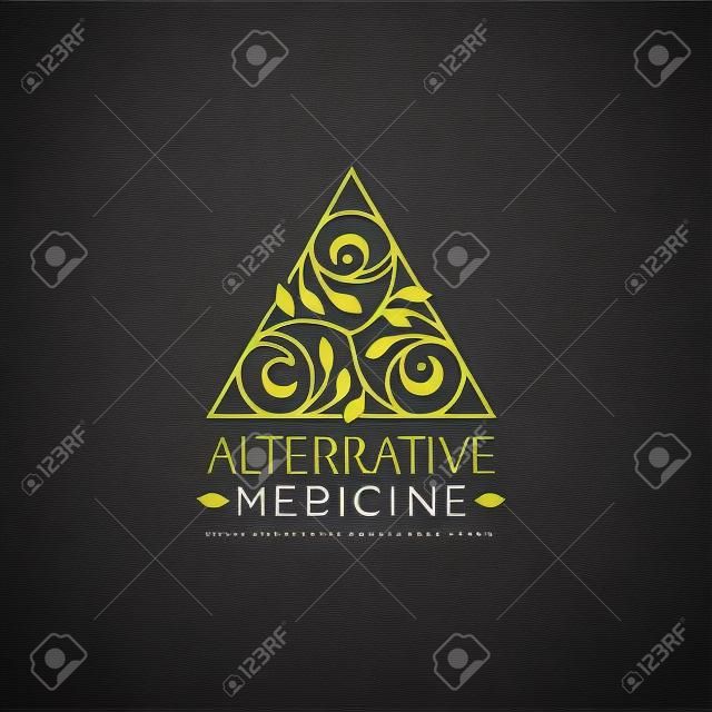 Vector alternatieve geneeskunde logo ontwerp template - Wellness praktijk, yoga en kruiden symbool in trendy lineaire stijl