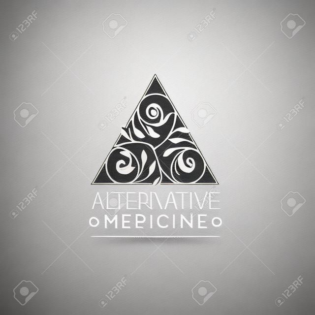 Vector alternatieve geneeskunde logo ontwerp template - Wellness praktijk, yoga en kruiden symbool in trendy lineaire stijl
