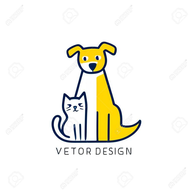 Vector logo ontwerp template voor dierenwinkels, veterinaire klinieken en dakloze dieren schuilplaatsen - mono lijn iconen van katten en honden - badges voor websites en prints