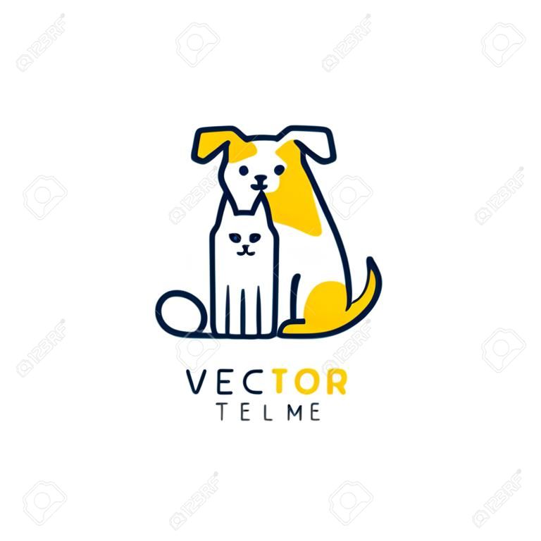 Logo wektor szablon dla sklepów zoologicznych, lecznic weterynaryjnych i bezdomnych zwierząt schronisk - Ikony linii mono kotów i psów - plakietki na stronach internetowych i druków