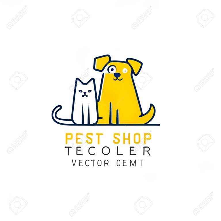 矢量标志设计模板宠物店兽医诊所和无家可归的动物收容所-单线图标猫和狗-徽章的网站和打印
