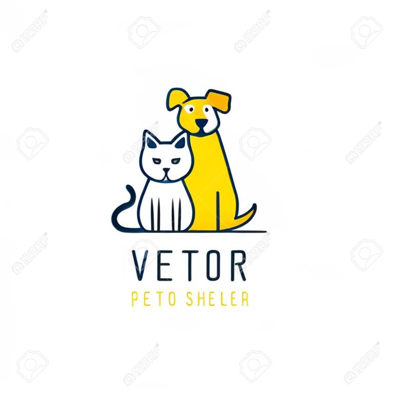 矢量標誌設計模板，寵物店，獸醫診所和無家可歸的動物庇護所 - 徽章的網站並打印 - 貓，狗的單線路圖標