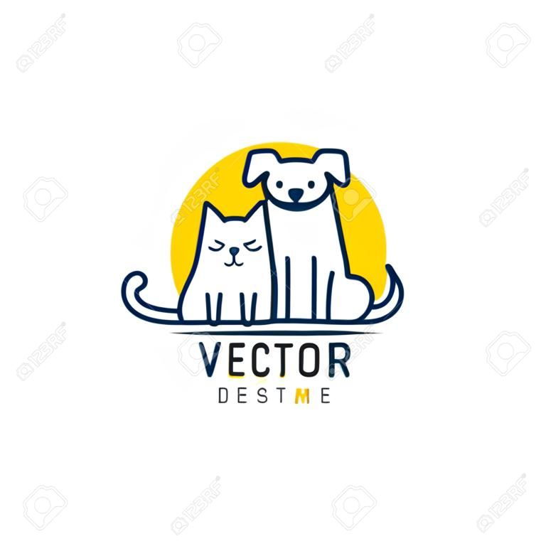 Logo wektor szablon dla sklepów zoologicznych, lecznic weterynaryjnych i bezdomnych zwierząt schronisk - Ikony linii mono kotów i psów - plakietki na stronach internetowych i druków