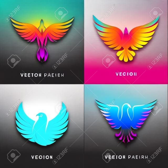 Вектор шаблон абстрактные конструкции в яркие цвета градиента - феникс птица и орел эмблем