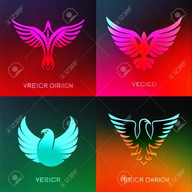 Vector conception abstraite modèle dans dégradé de couleurs vives - phoenix oiseau et emblèmes d'aigle